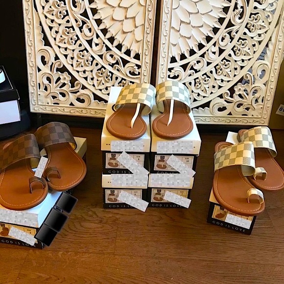 🆕🌿🤎MKS: CHESS BROWN Sandals SIZE 9 - Picture 6 of 6